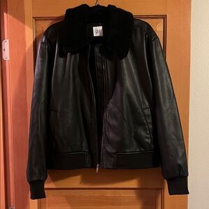 GAP Black Jacket with Faux Fur Collar